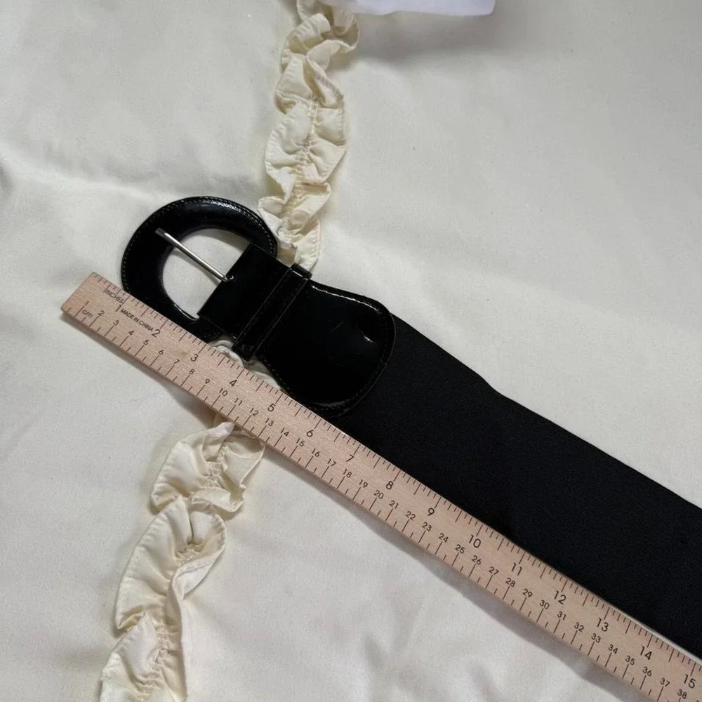 y2k wide black stretch belt‎ patent buckle